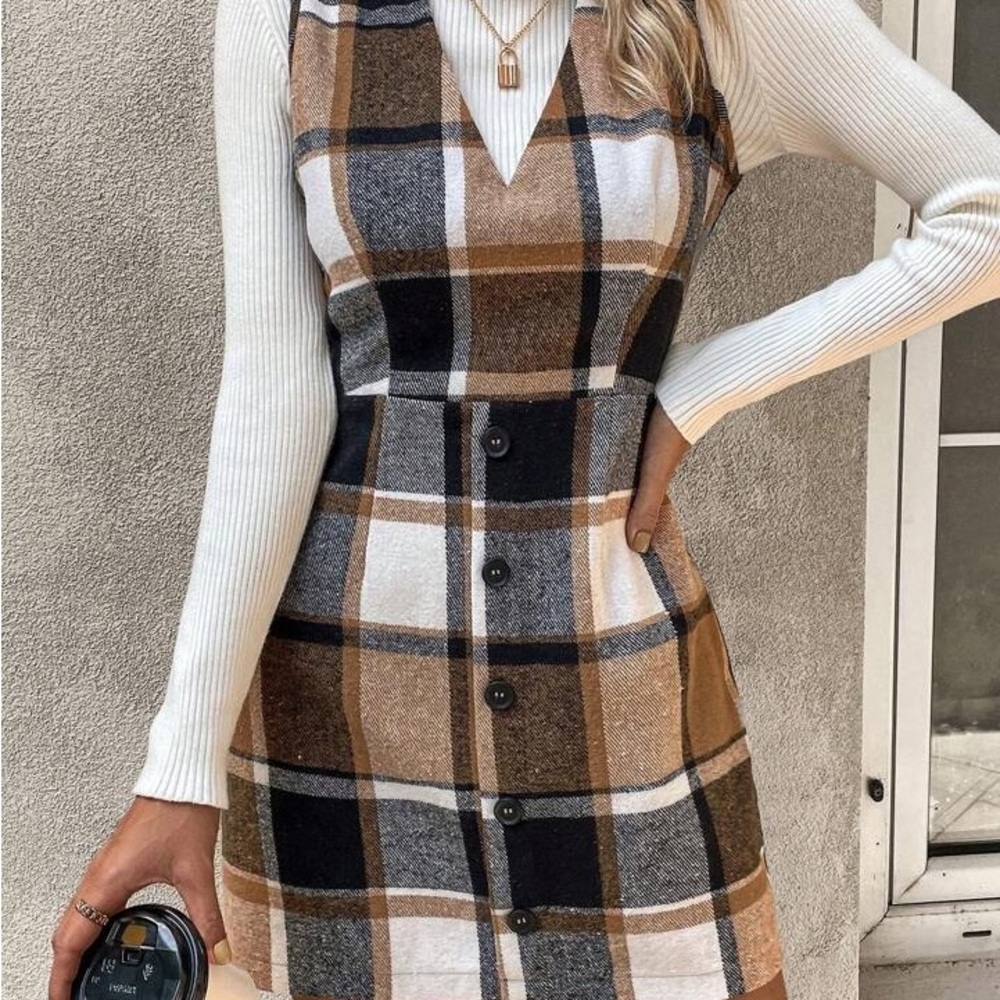 2 PC JCREW size small Plaid V-Neck Dress with Long Sleeves